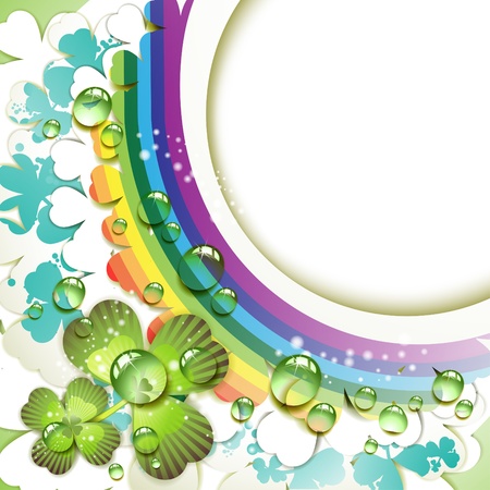 Background with clover and drops of water over rainbow のイラスト素材