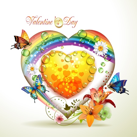 Valentine's day card. Heart with lily and butterflies のイラスト素材