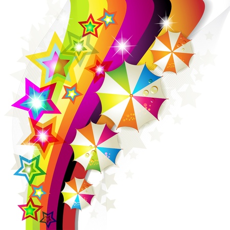 Colored background with colored stars and umbrellas のイラスト素材