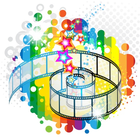 Film frames with stars over colored background のイラスト素材