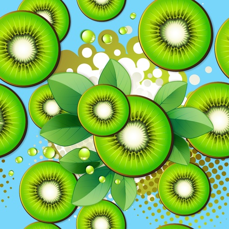 Seamless pattern with kiwi slices over colored background のイラスト素材