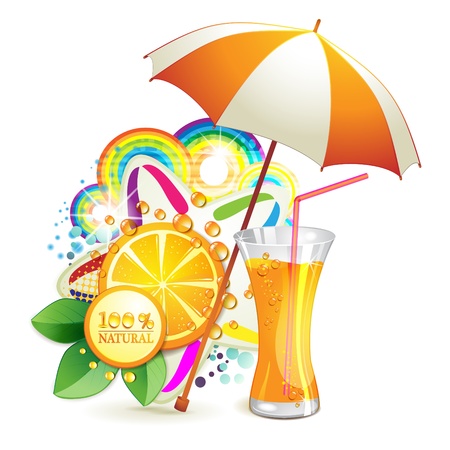 Glass of orange juice with slices orange and open umbrella のイラスト素材