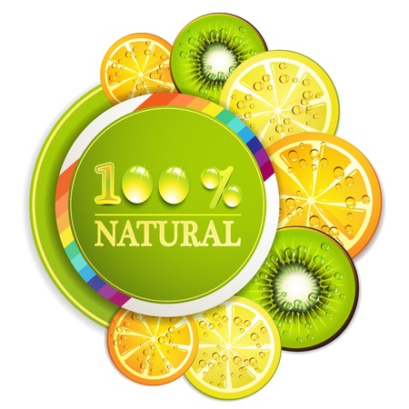 Slice of orange, kiwi, and lemon with percentage quality のイラスト素材