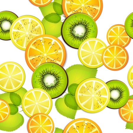 Seamless pattern with slice orange, kiwi ans lemon のイラスト素材