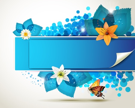 Banner design with leaf, flowers and butterflies のイラスト素材