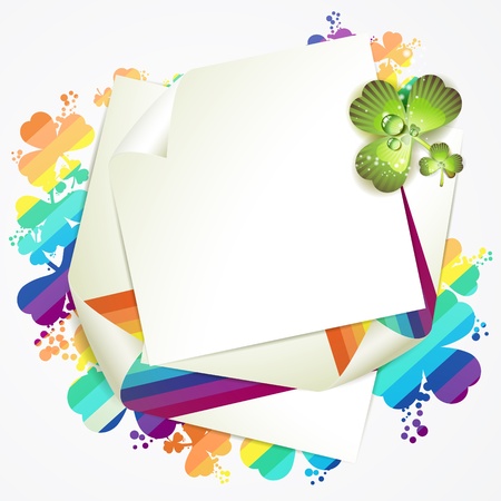 Sheet of paper and clover over colored background のイラスト素材