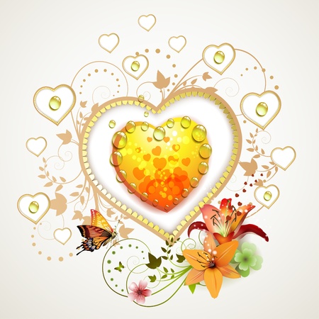 Valentine's day card. Heart with lily and butterfly のイラスト素材