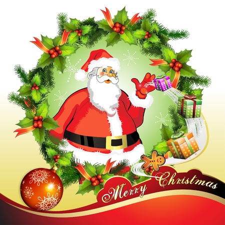 Christmas card, Santa Claus with gifts のイラスト素材