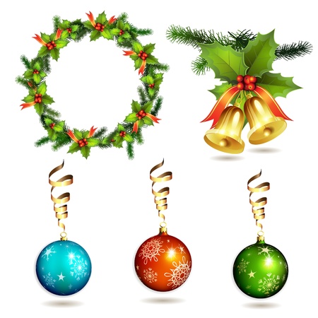 Christmas items, balls, frame pine and bells のイラスト素材