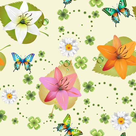 Seamless pattern with flowers and butterflies のイラスト素材
