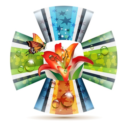 Butterfly and lily with colored textures のイラスト素材