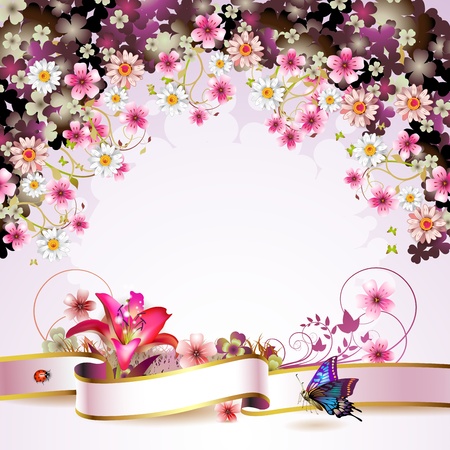 Background with flowers and butterflies のイラスト素材