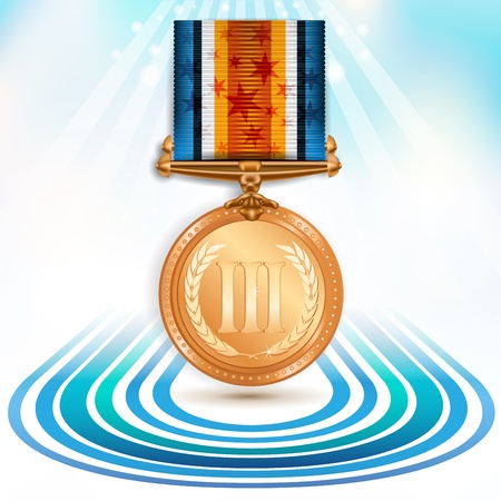 Bronze medal with ribbon over sky backgroundのイラスト素材