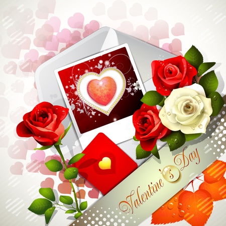 Valentine s day card with flowers and photo のイラスト素材