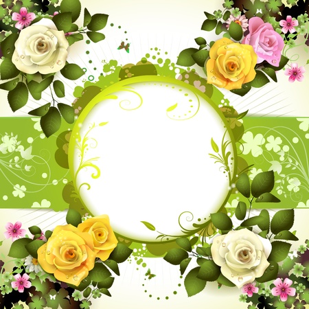 Springtime background with flowers and butterflies のイラスト素材