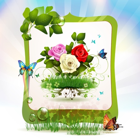 Mirror frame with roses and butterflies のイラスト素材