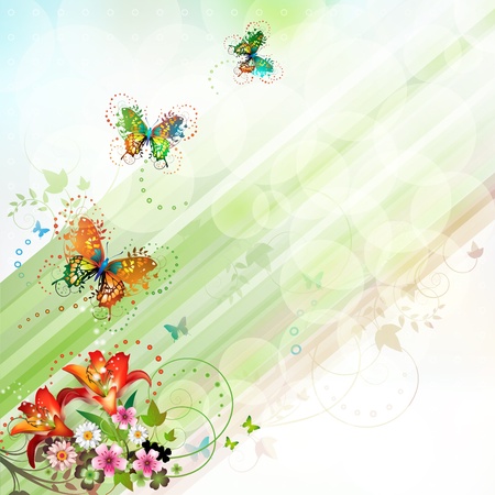 Springtime background with flowers and butterfliesのイラスト素材