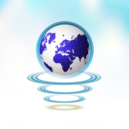 Blue Earth suspended and colored circles over blue background のイラスト素材