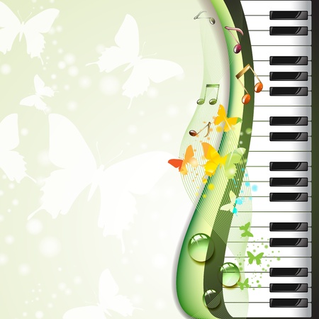 Piano keys with butterflies and drops のイラスト素材
