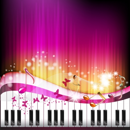 Piano keys with butterflies and stars のイラスト素材