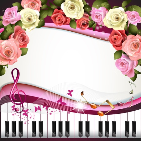 Piano keys with roses and butterflies のイラスト素材
