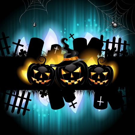 Halloween background with cemetery and pumpkinのイラスト素材