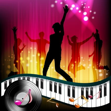Piano keys with dancing silhouettes のイラスト素材