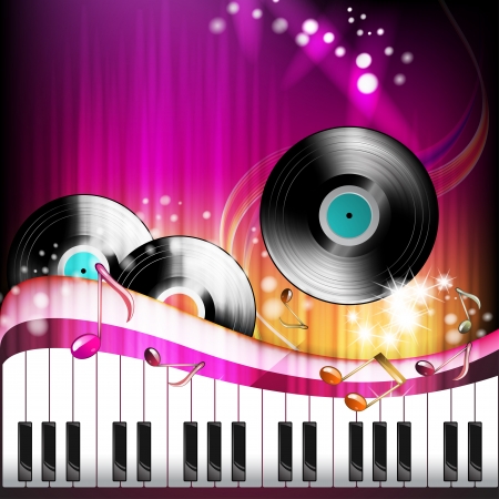 Piano keys with black vinyl record のイラスト素材
