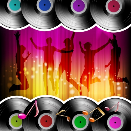 Dancing silhouettes with disco lights のイラスト素材