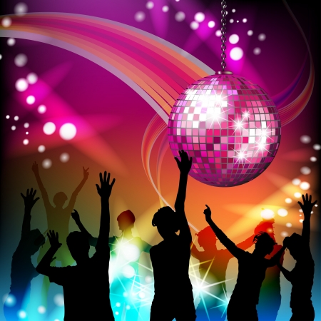 Disco ball and dancing silhouettesのイラスト素材