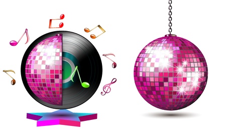Vinyl record with disco ball and music notesのイラスト素材