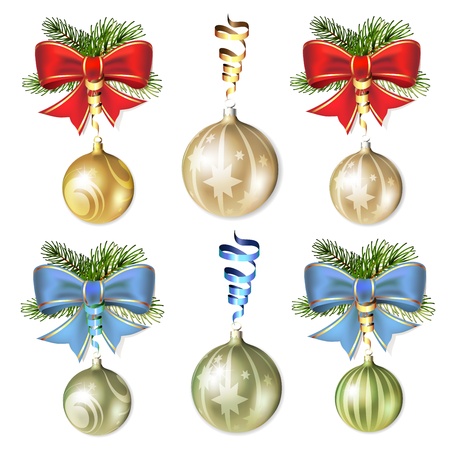 Christmas ball with bow and pine treeのイラスト素材