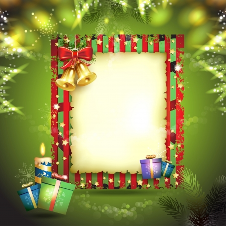 Christmas card with bell, gifts and old paperのイラスト素材