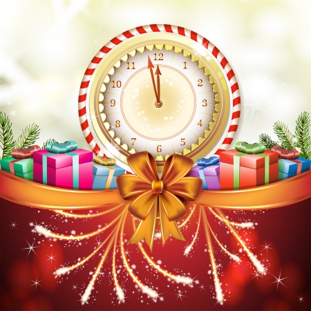 Christmas card, with gifts and clockのイラスト素材