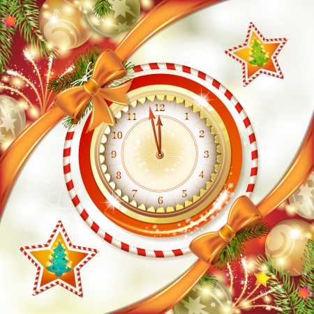 Christmas card with clock and pine treeのイラスト素材