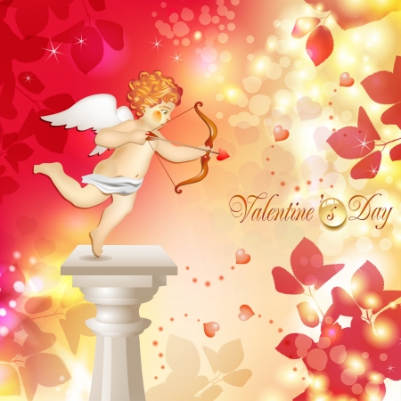 Valentine s day card with hearts and cupidのイラスト素材
