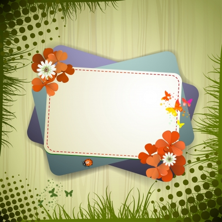 Background with flowers over wood textureのイラスト素材