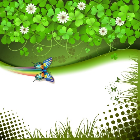 Colorful background with butterfly and clover のイラスト素材