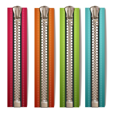 Colored steel zipper over white backgroundのイラスト素材