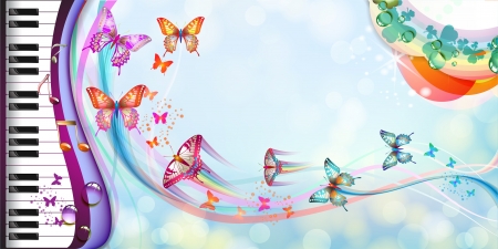 Springtime background with butterflies and piano keysのイラスト素材