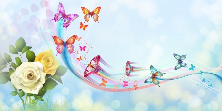 Background with roses and butterfliesのイラスト素材