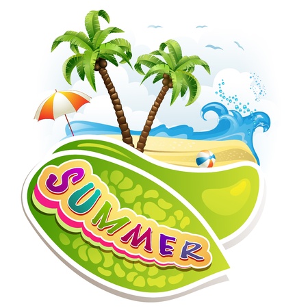 Summer beach with palm trees and umbrellaのイラスト素材