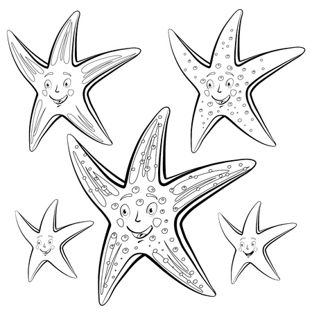 Starfish cartoon  Drawing style black on white のイラスト素材