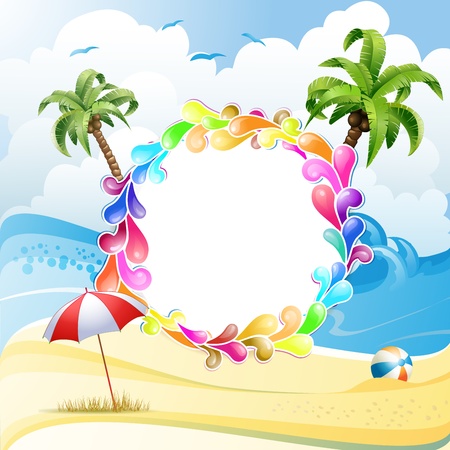 Frame with jelly shapes over summer beach のイラスト素材