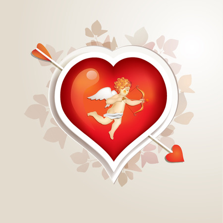 Valentine s day card with heart and cupidのイラスト素材