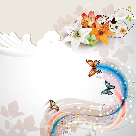 Background with lilies and butterfliesのイラスト素材