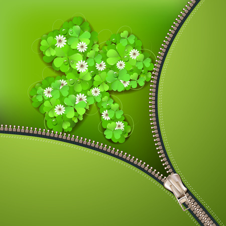Opened metallic zipper over cloverのイラスト素材