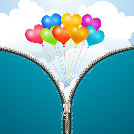 Metallic zipper with sky background and balloons のイラスト素材