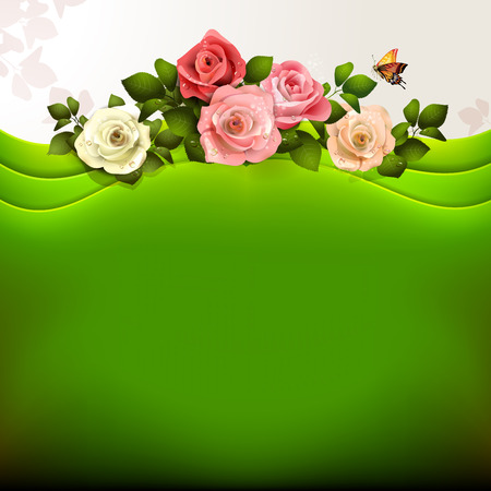 Green background with roses のイラスト素材