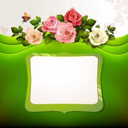 Green background with roses のイラスト素材